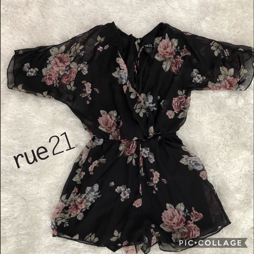 Black floral romper